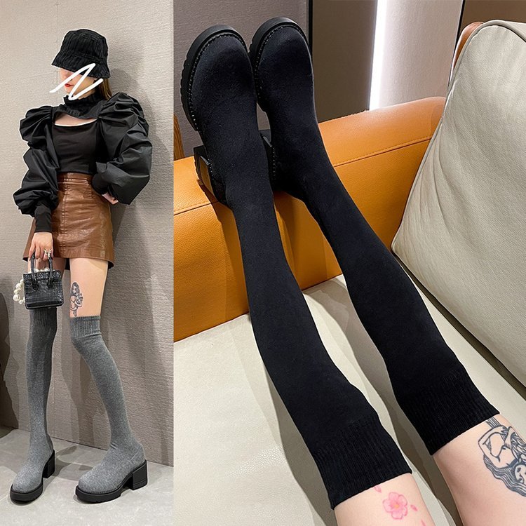胖MM弹力瘦瘦靴绒面过膝长靴女弹力靴/袜靴