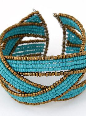 1B0419欧美时尚波西米亚风格 纯手工串珠珠开口手镯