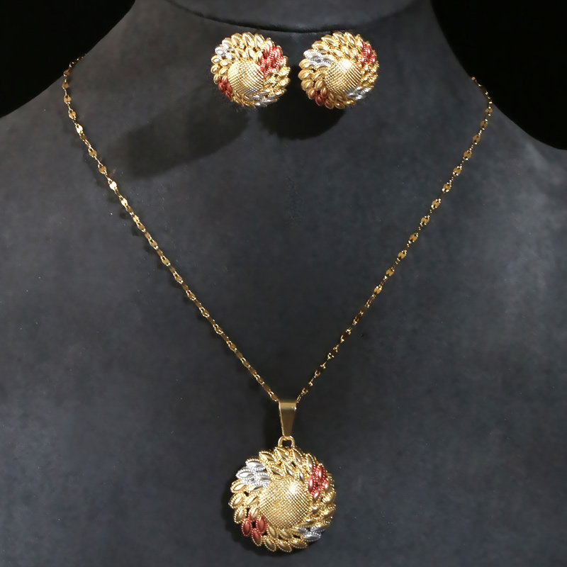 1套时尚简洁太阳花个性气质女士项链耳扣首饰套装0528