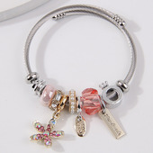 时尚 简洁潘家百搭闪钻紫金花元 素挂坠女气质手镯0558