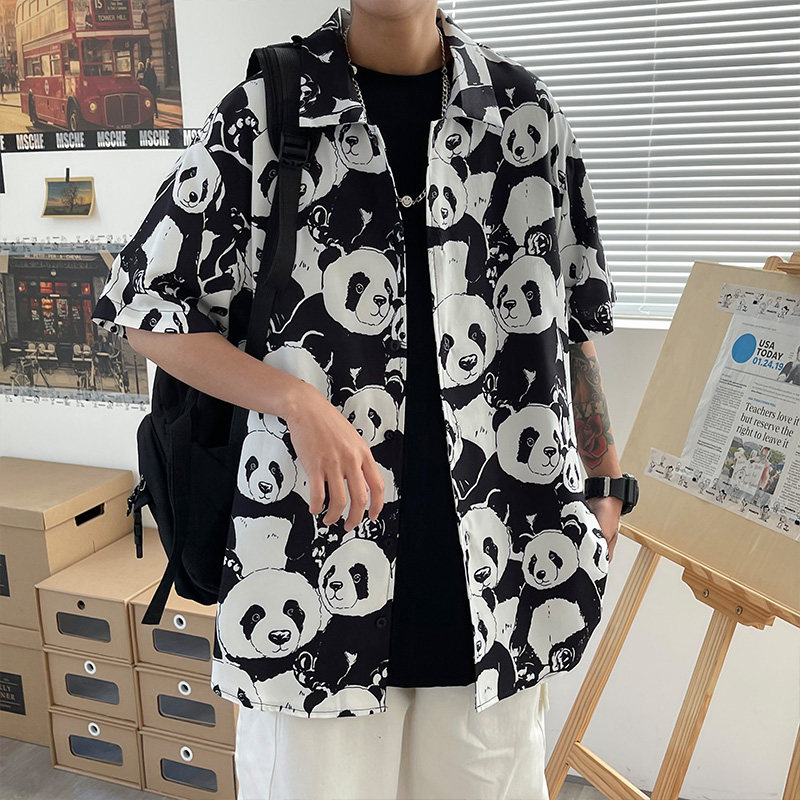2022港风新款休闲短袖衬衫潮男百搭宽松花衬衣CS3501图片