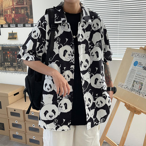2022港风新款休闲短袖衬衫潮男百搭宽松花衬衣CS3501图片
