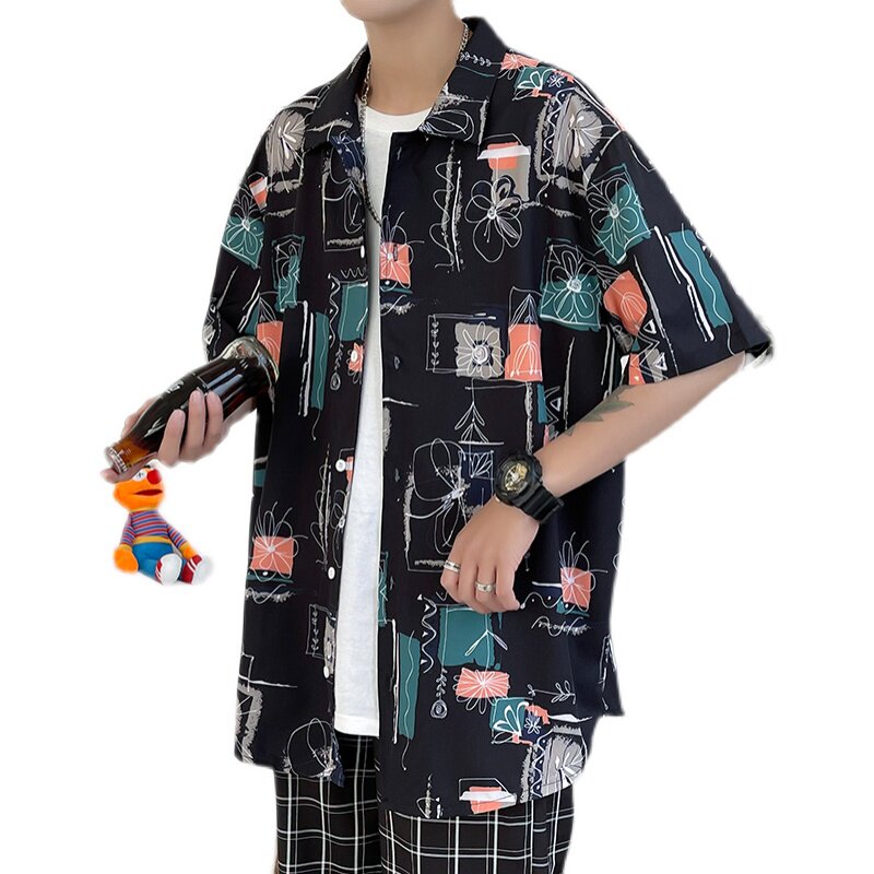 2021夏季新款短袖衬衫港风宽松大码半袖衬衣CS3002,男装衬衫,星座810(原QT5070)