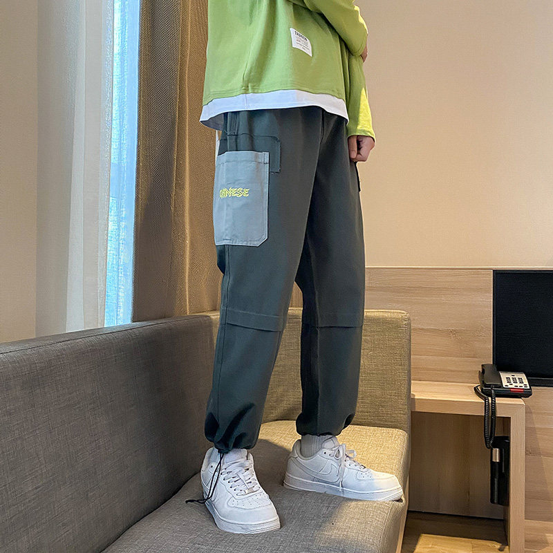 2021春季新款工装裤港风多口袋刺绣抽绳男9分裤子K57-P55控78,男装休闲裤,星座810(原QT5070)
