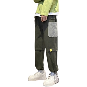 2021春季新款工装裤港风多口袋刺绣抽绳男9分裤子K57-P55控78图片