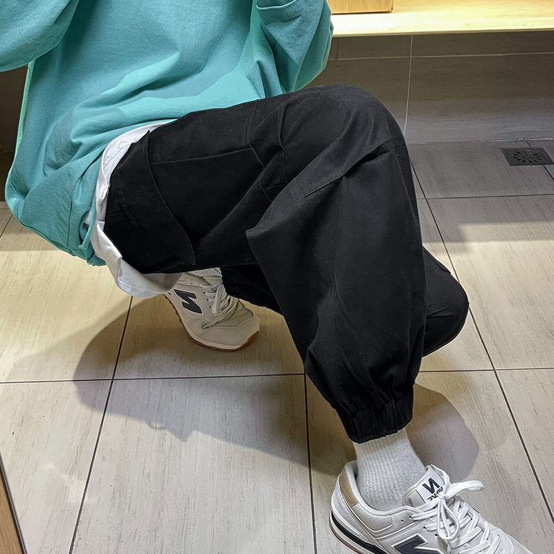 2021新款港风百搭纯色工装裤男休闲裤贴袋宽松束脚裤,男装休闲裤,星座810(原QT5070)