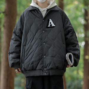 菱形格子棉衣男冬季胖子大码加厚夹棉外套翻领棒球服潮牌晋江棉服图片