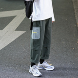 港风2021秋季工装裤男休闲裤哈伦裤长裤子拼色直筒裤K57-P55控78，男装休闲裤，星座810(原QT5070)
