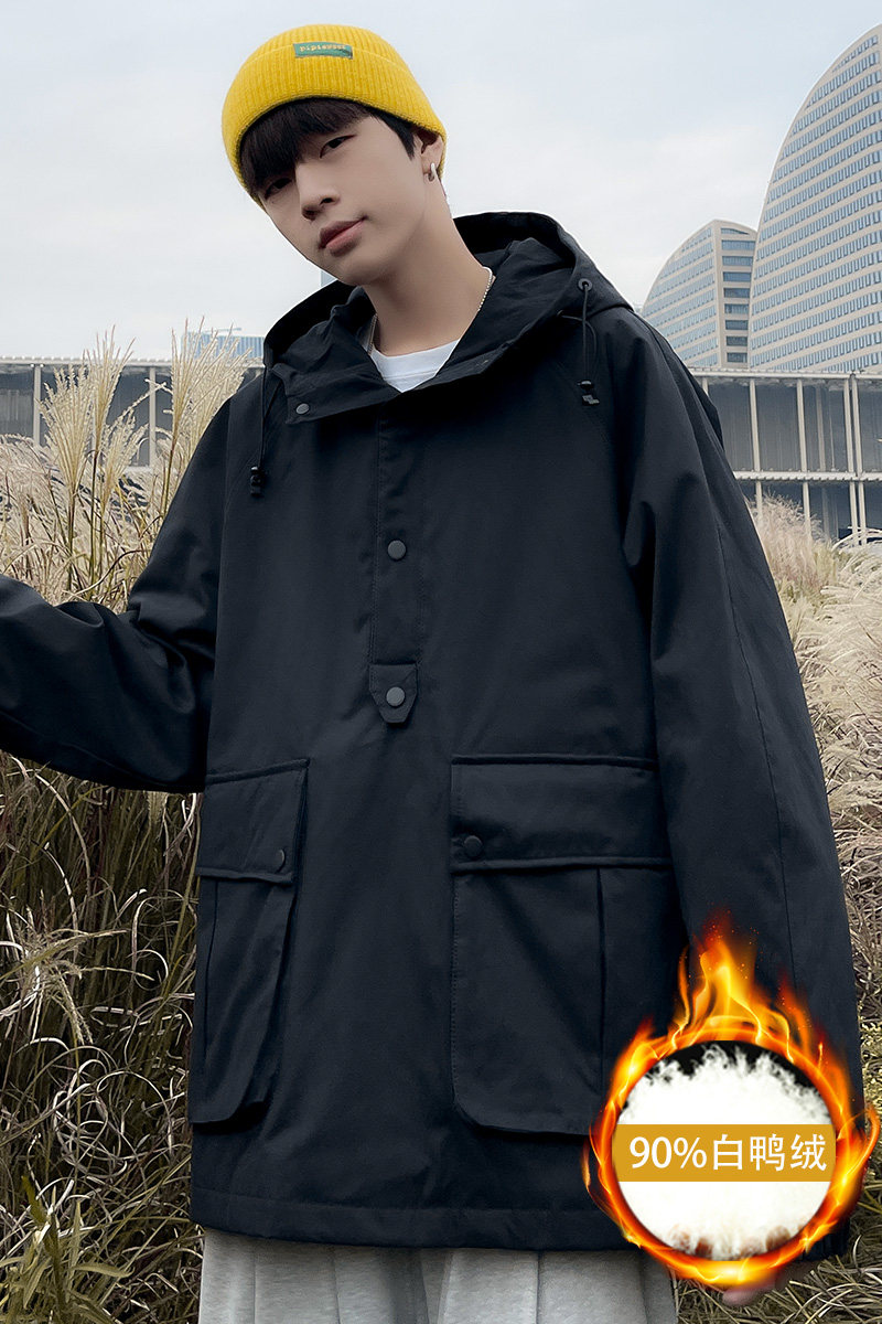 羽绒服男连帽工装外套90白鸭绒上衣宽松套头YR7321-P290控408,男装羽绒服,星座810(原QT5070)