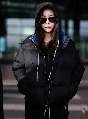 秦岚于文文同款黑色棉服美式肯豆短款小个子立领加厚面包服冬外套