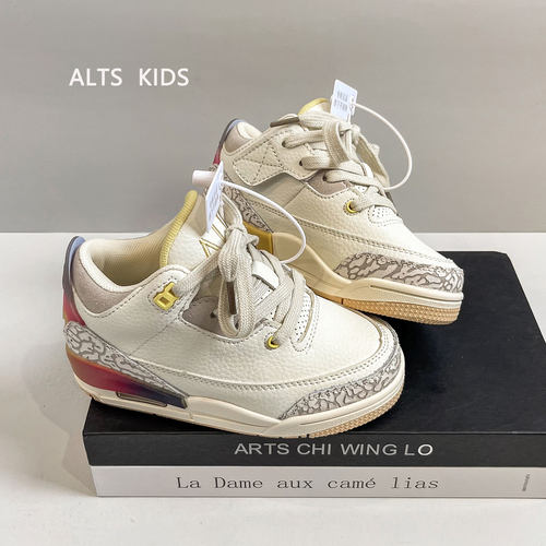 AJ童鞋真皮米色板鞋儿童鞋子2025新款秋冬男童鞋子运动鞋女童AJ鞋