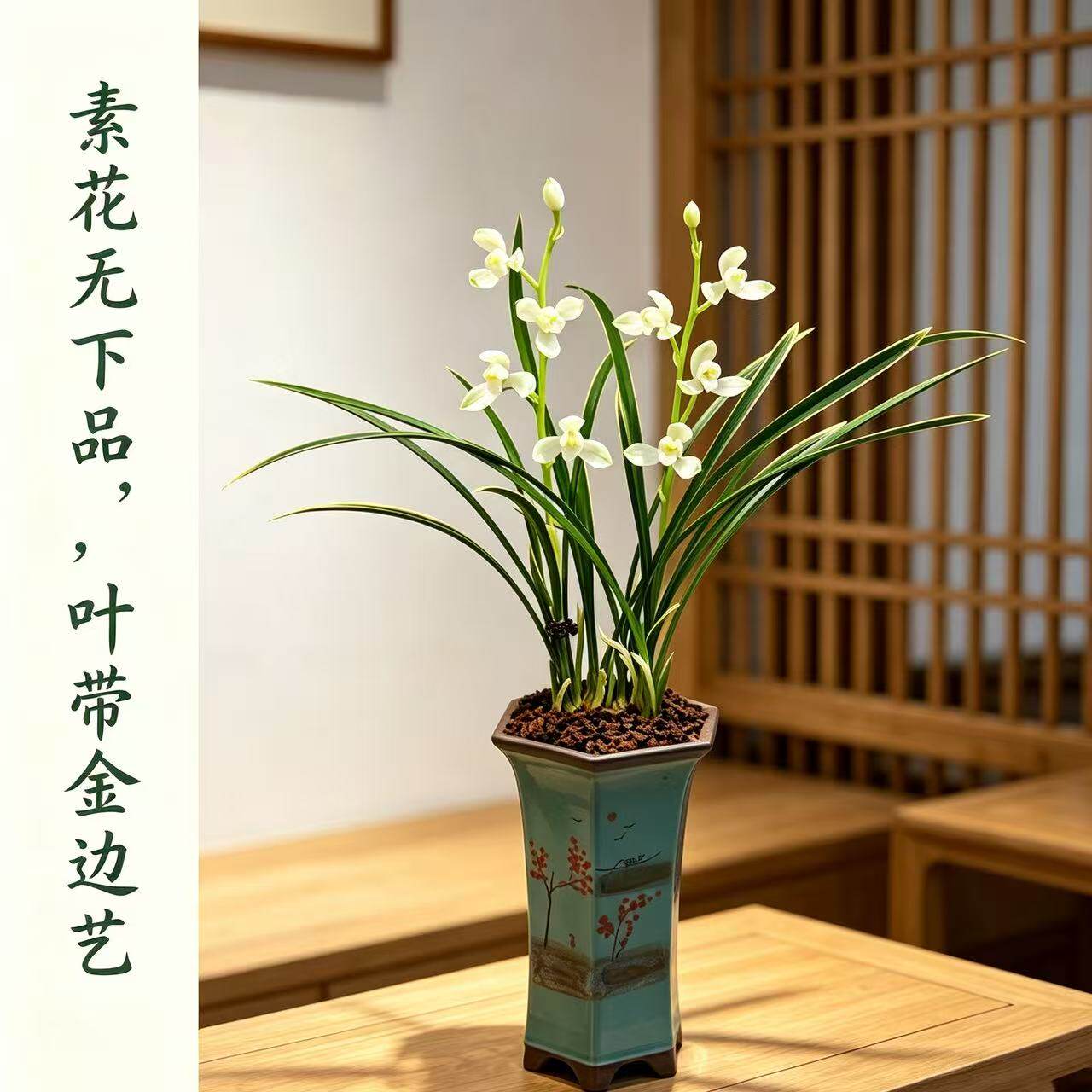 银丝雪玉 建兰八大素花名品 叶带金边艺 开花浓香（带花苞）