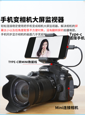 手机转相机OTG对拷线下照片取景器变大屏监视器适用佳能5D2 5D3 500D 600D 750D 70D 80D数据线图片直播760D