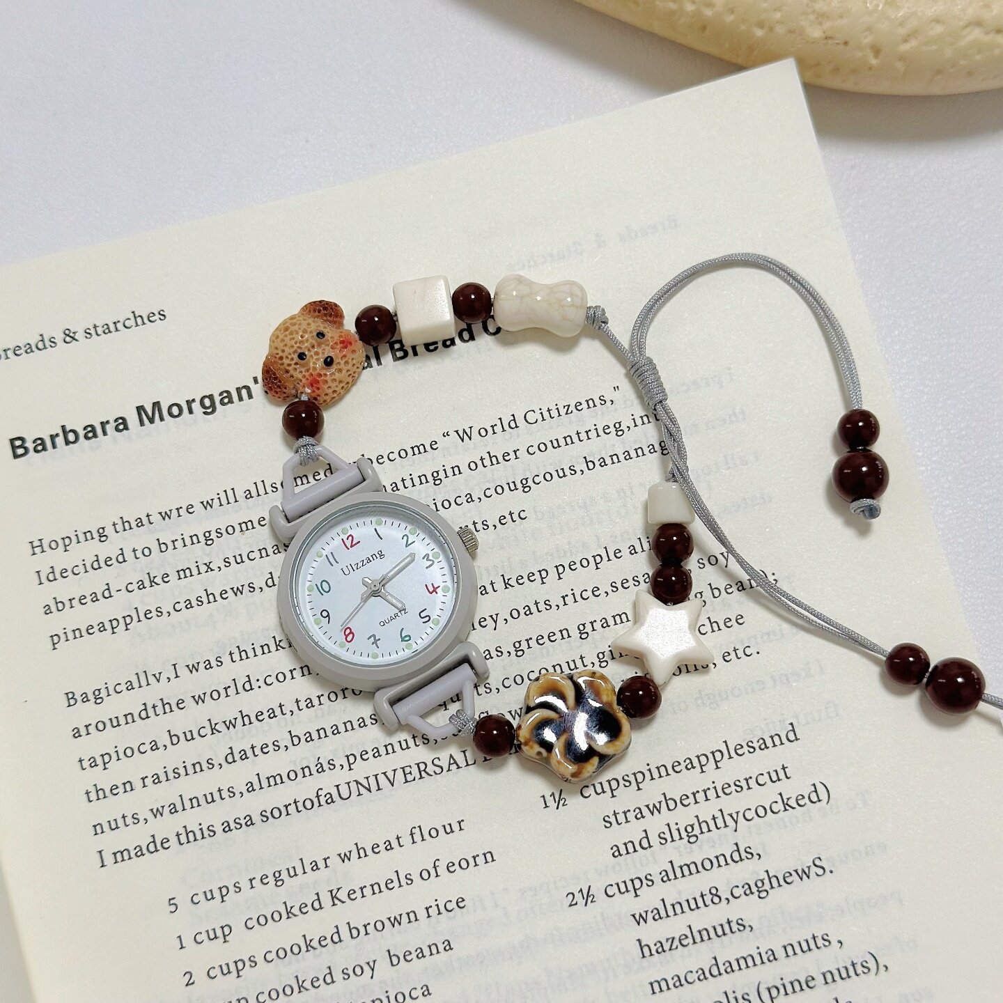 Ulzzang复古串珠小表盘手表女孩男生可爱儿童学生百搭石英表上学