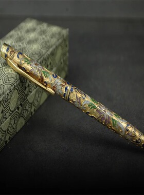 传统景泰蓝掐丝珐琅库存老货金地旋转款圆珠笔工艺品礼品收藏品