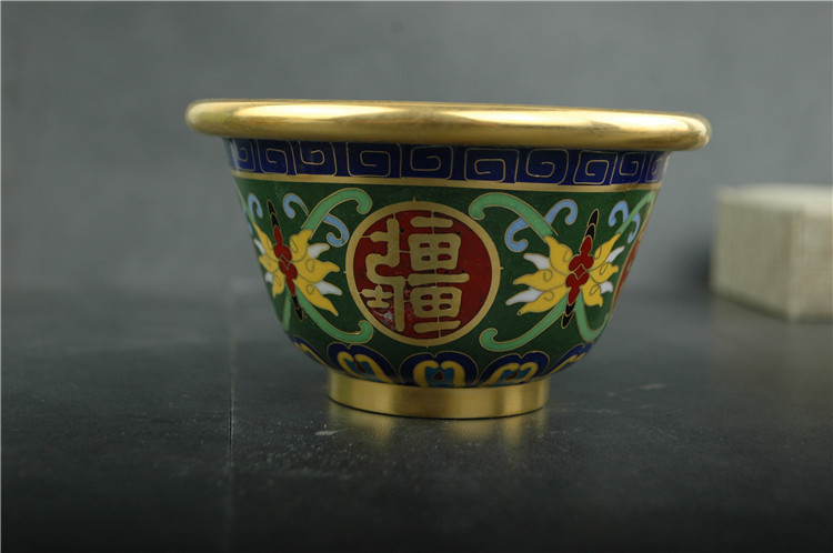 正宗景泰蓝铜胎掐丝珐琅万寿无疆碗摆件工艺品瑕疵款