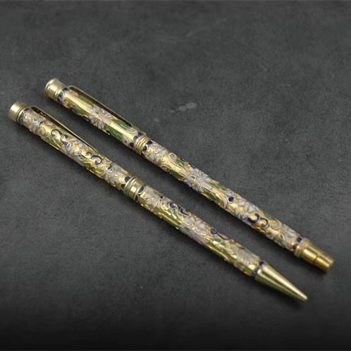 八十年代景泰蓝掐丝珐琅库存老货金地细款圆珠笔工艺品礼品收藏品