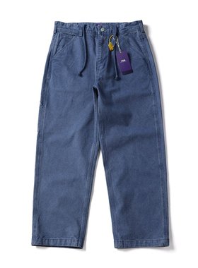 日系复古宽松休闲直筒工装牛仔裤 法工蓝原色蓝染复古秋冬男长裤