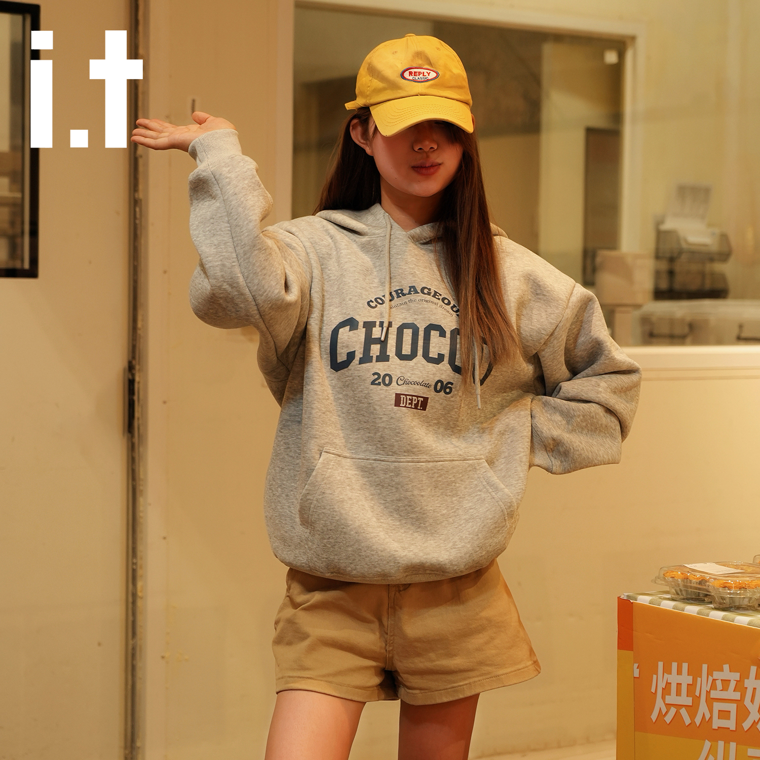 it美式复古宽松连帽卫衣