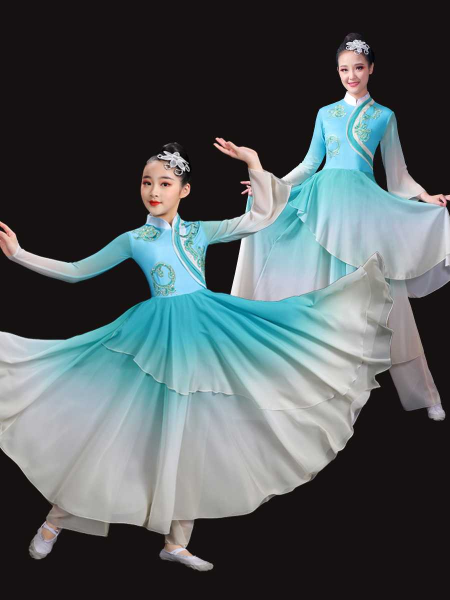 2023新款儿童秋季中国风古典舞演出服飘逸长裙古筝少儿伞舞团扇舞