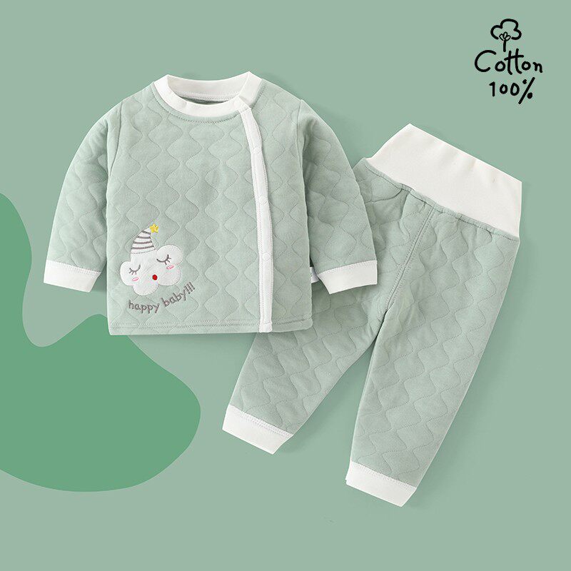 婴儿保暖内衣套装秋冬纯棉加厚儿童分体衣服宝宝秋衣秋裤高腰护肚
