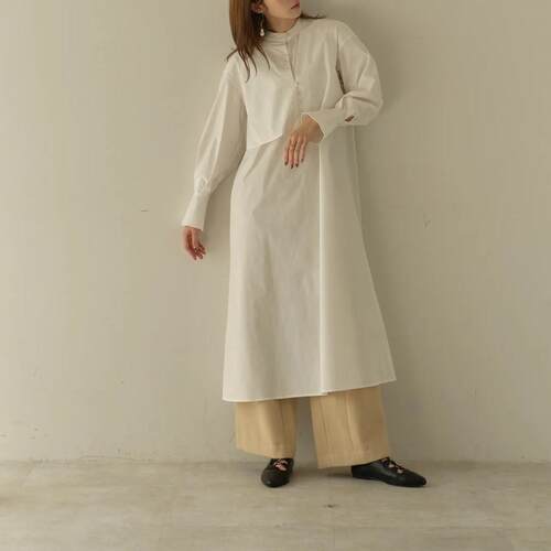 日单eaphi 原单2024春季新款设计感不对称长袖宽松中长款连衣裙女