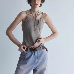 薄款 原单2025夏新款 百搭系带挂脖吊带带胸杯背心上衣 日单searo