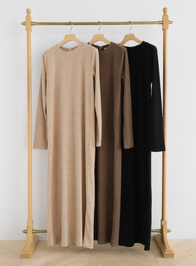 日单sear*om 原单2023秋冬款简约直筒设计感毛绒质感长袖连衣裙女