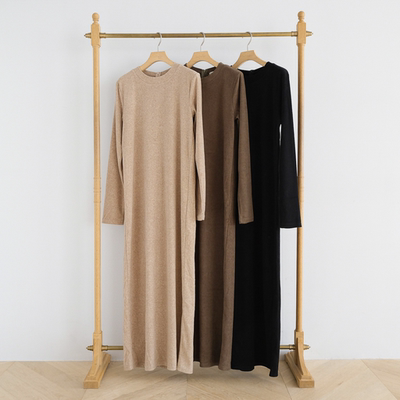 日单sear*om 原单2023秋冬款简约直筒设计感毛绒质感长袖连衣裙女