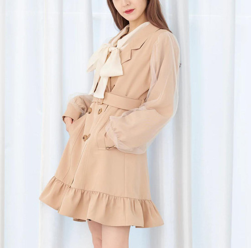 甜美可爱网纱荷叶边风衣外套