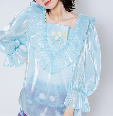 宽松甜美可爱长袖欧根纱原单