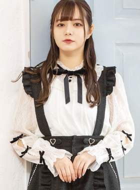 日单原单 LizLisa春夏新款甜美可爱蕾丝蝴蝶结长袖圆领上衣衬衫女