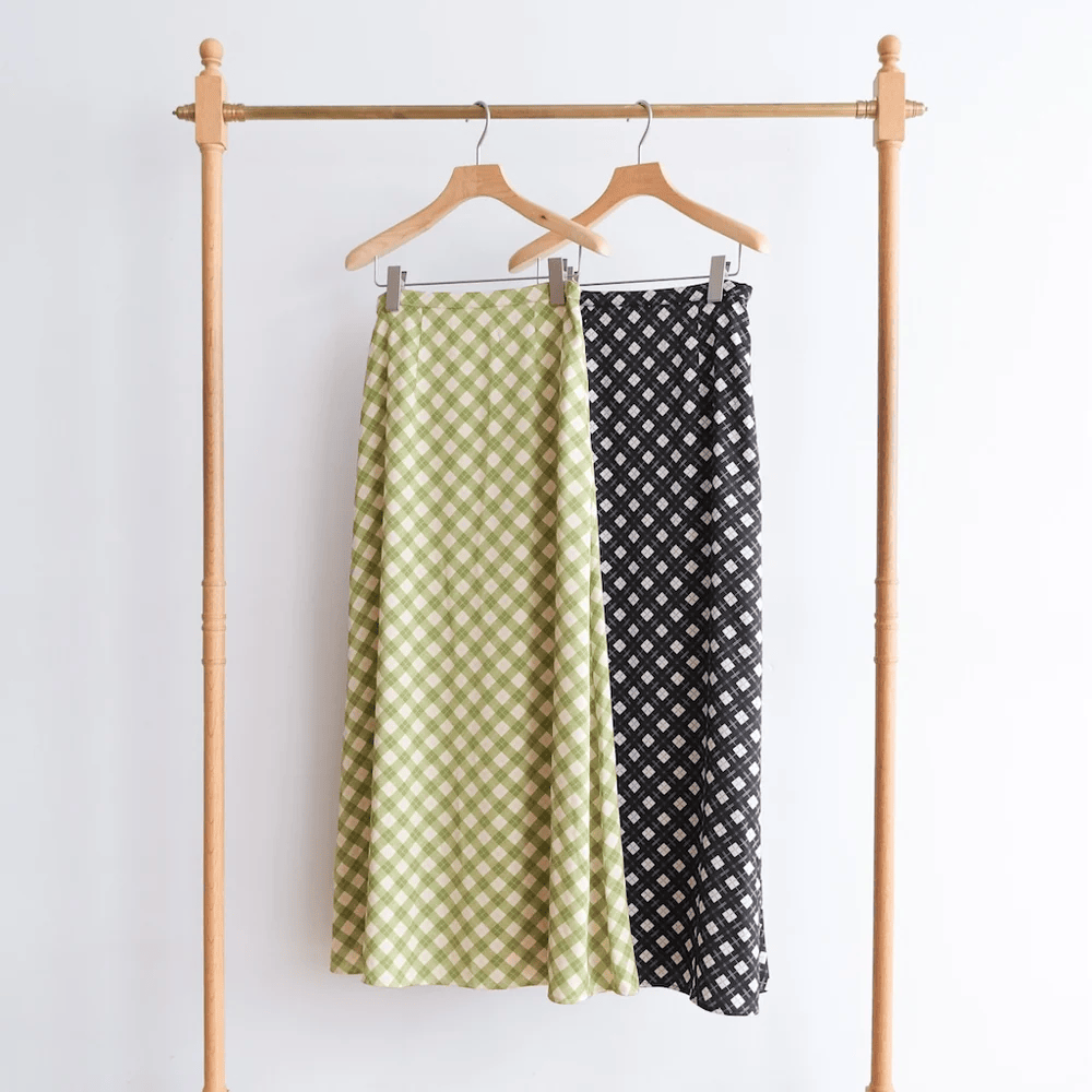 日单sear*om原单2024夏季新款薄款高腰休闲舒适格纹中长款半身裙