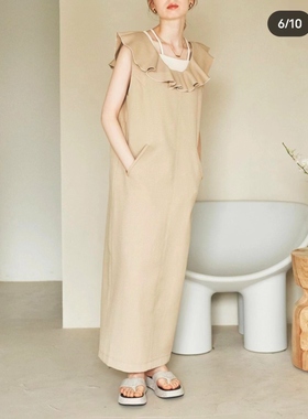 日单hina*i原单2023夏季新款荷叶边领宽松显瘦无袖带口袋连衣裙女