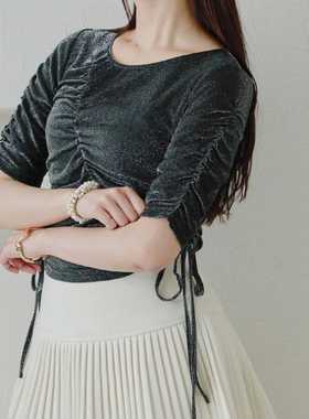 日单ambre neige 原单2024夏季新款薄款设计感小众抽绳短款上衣女