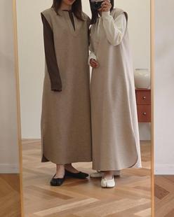 连衣裙 无袖 日单peeq原单2022秋冬新款 设计感小众呢料直筒宽松长款