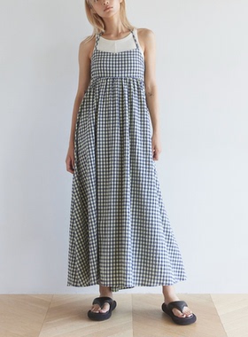 日单sear*om 原单2023新款带可拆卸胸杯挂脖式吊带松紧露背连衣裙