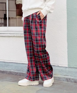 男女同款 原单2023秋季 英伦格子宽松直筒休闲长裤 新款 日单pageb