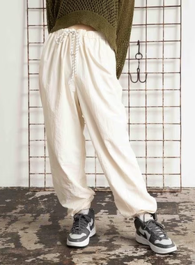 日单pageboylim原单2023标全宽松薄款透气网布内衬束脚裤休闲裤女