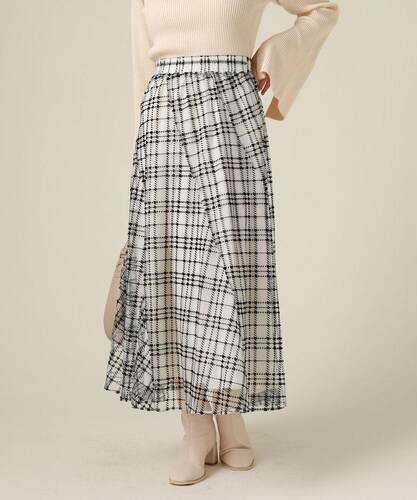 小众格子网纱不规则裙摆半身裙