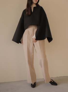 日单eaphi 2022秋冬新款温柔风短衣可爱风日系上衣薄呢料开衩袖女