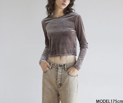 日单sear*om 原单2024秋季新款短款百搭打底衫绒面质感长袖上衣女