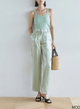 日单sear*om 原单2024年夏季新款纯色抗皱欧根纱双层长裤休闲裤女