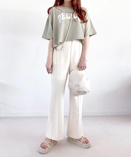 开叉休闲裤 高腰显瘦舒适面料阔腿裤 原单2022春夏新款 日单Heather