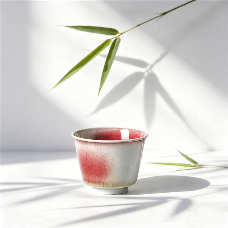 景德镇手工冰裂开片红釉窑变茶杯