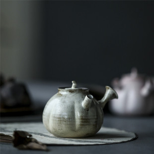 南蛮烧孤品纯手工柴烧南瓜侧把壶急须壶裸烧赤贫紫砂单个茶壶日式