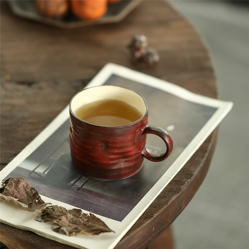 景德镇原矿故宫红釉茶杯马克杯道言手作咖啡杯复古陶瓷水杯子送礼