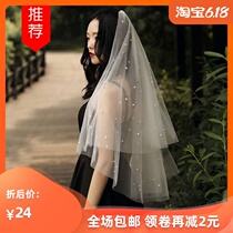 Fashion ol double nail pearl headdress 2020 new sewing metal hair combed yarn Bridal Wedding yarn accessories female