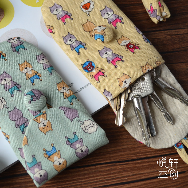 毛孩子系列柯基比熊柴犬猫咪钥匙包大中小容量锁匙包手工布艺可爱