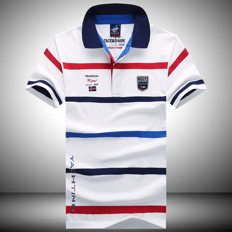 夏季正品鲨鱼男装彩色条纹丝光棉短袖t恤 男青年翻领大码polo衫潮